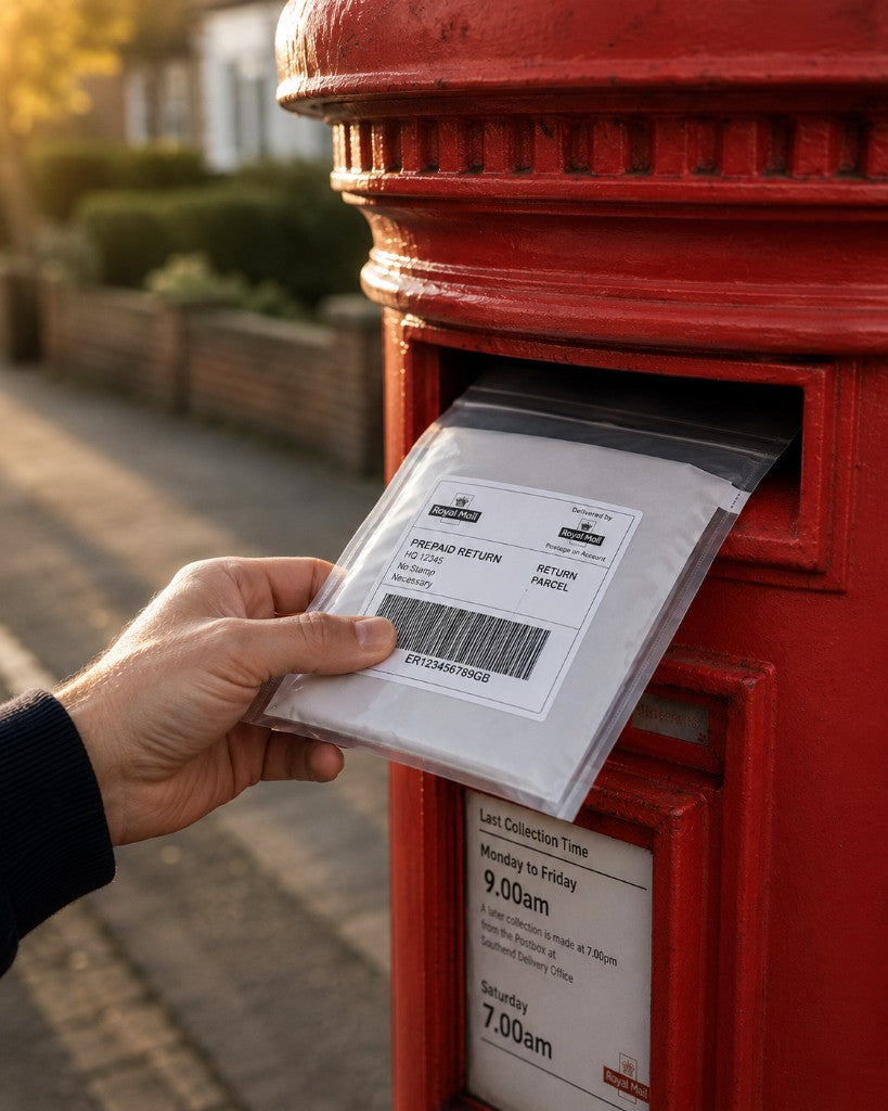 Posting a prepaid return envelope into a Royal Mail postbox